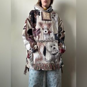 Upcycled vintage blankets turned dog themed hoodie